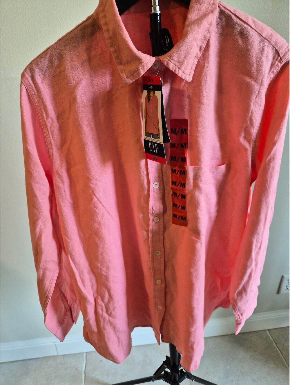 GAP Women's Long Sleeve Button-Up Linen Shirt Pink Medium 0151